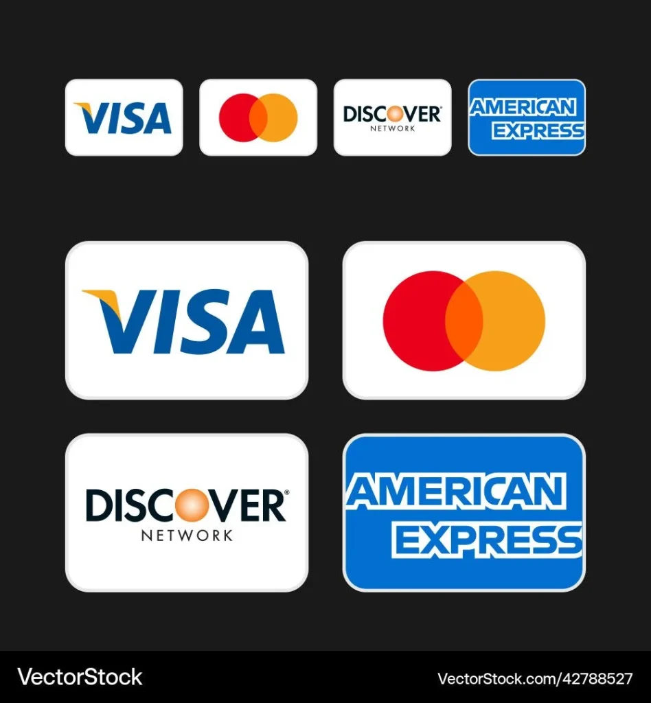 Logo icons set of famous payment modes including Visa MasterCard