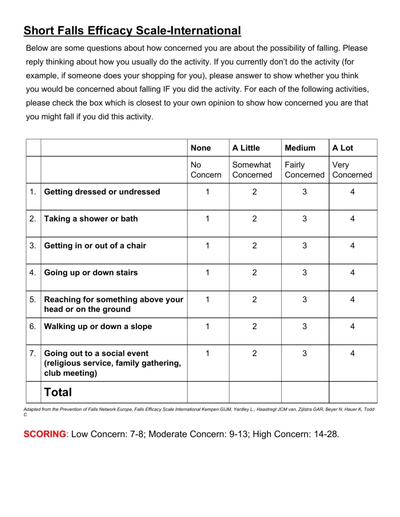 Short Falls Efficacy Scale-International rev 12.19