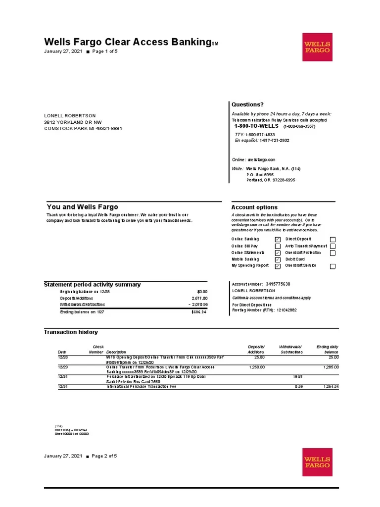 Wells Fargo Clear Access Banking | PDF | Overdraft | Banks