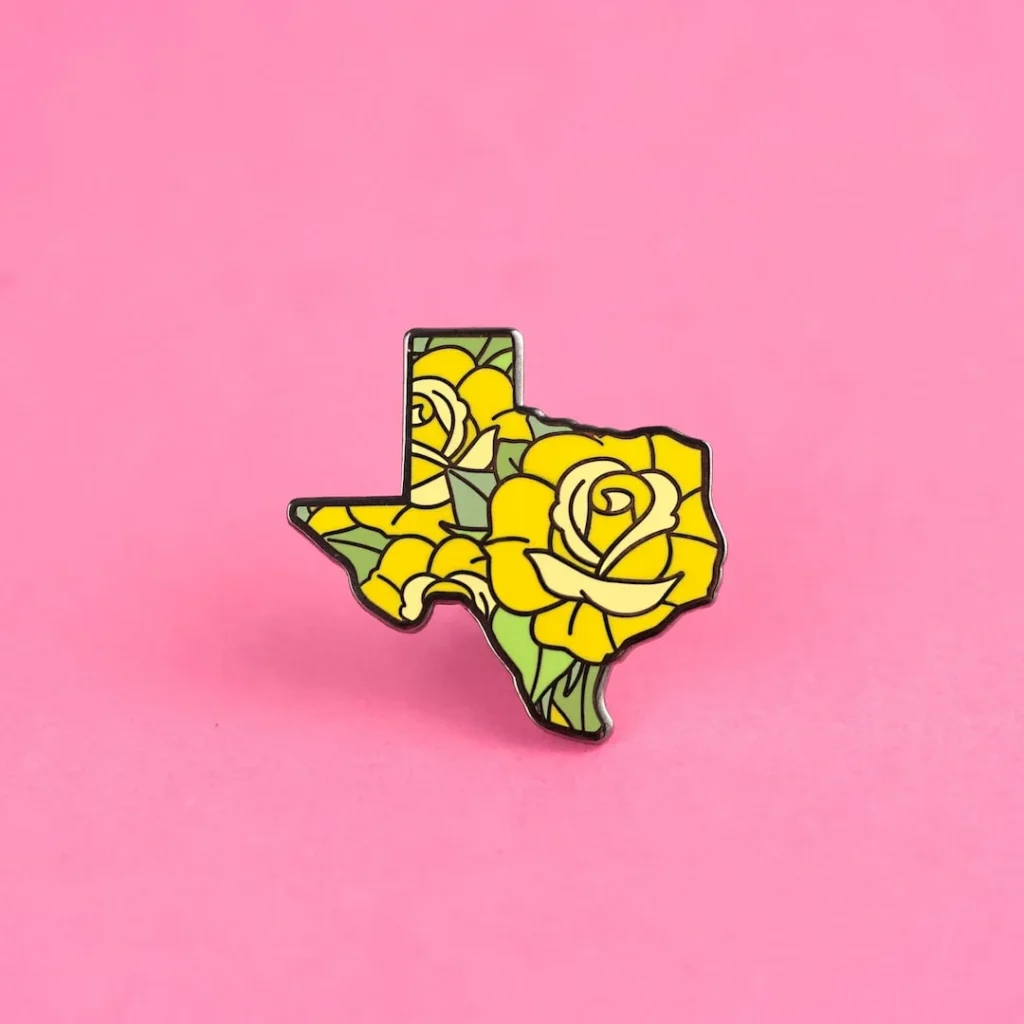Texas Roses Enamel Pin - Texas Pin Yellow Rose Hard Enamel Pin Texan