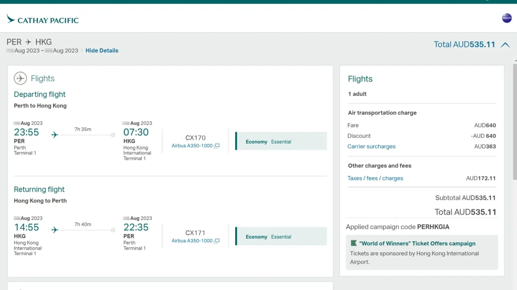 Cathay Pacific Airways Flight Booking Process