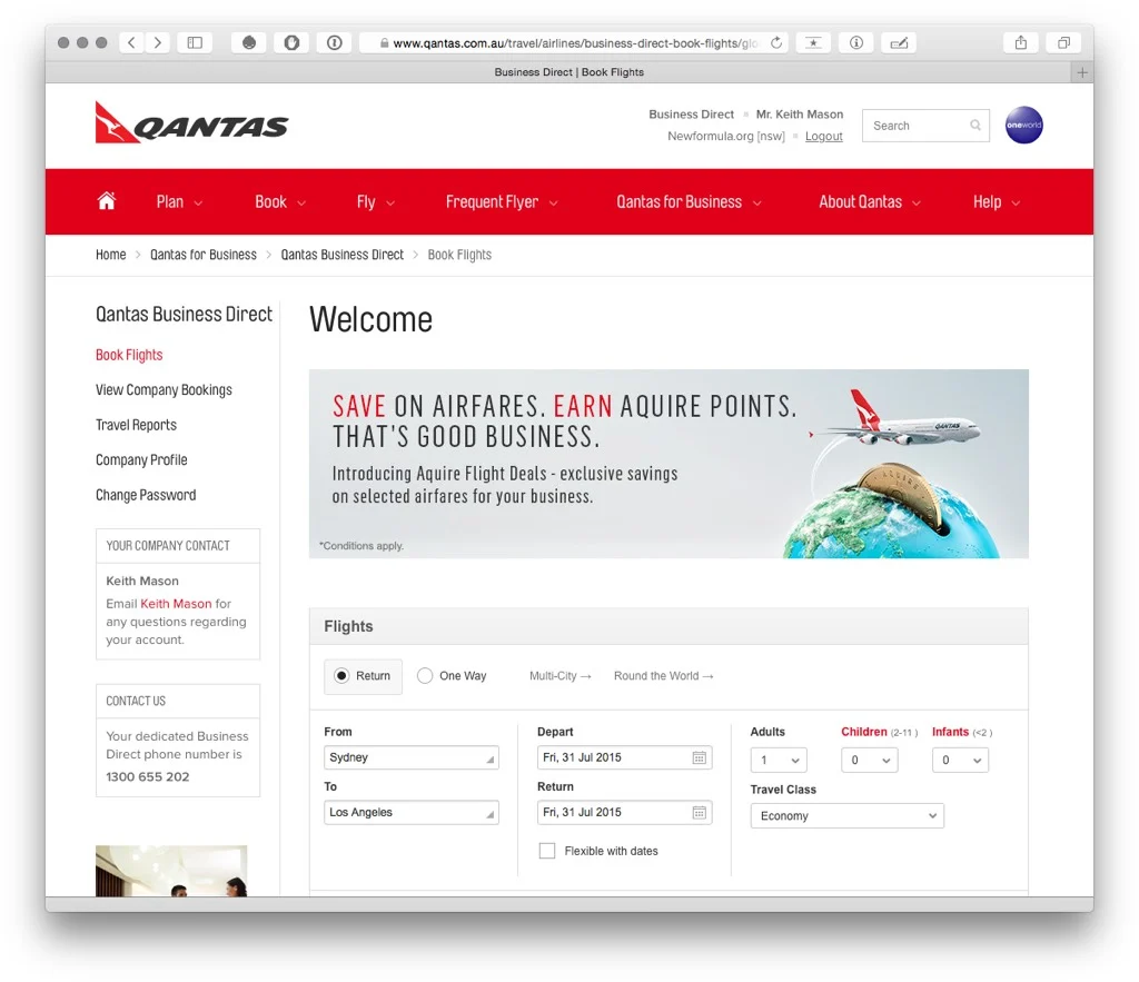 Qantas Flight Booking Process